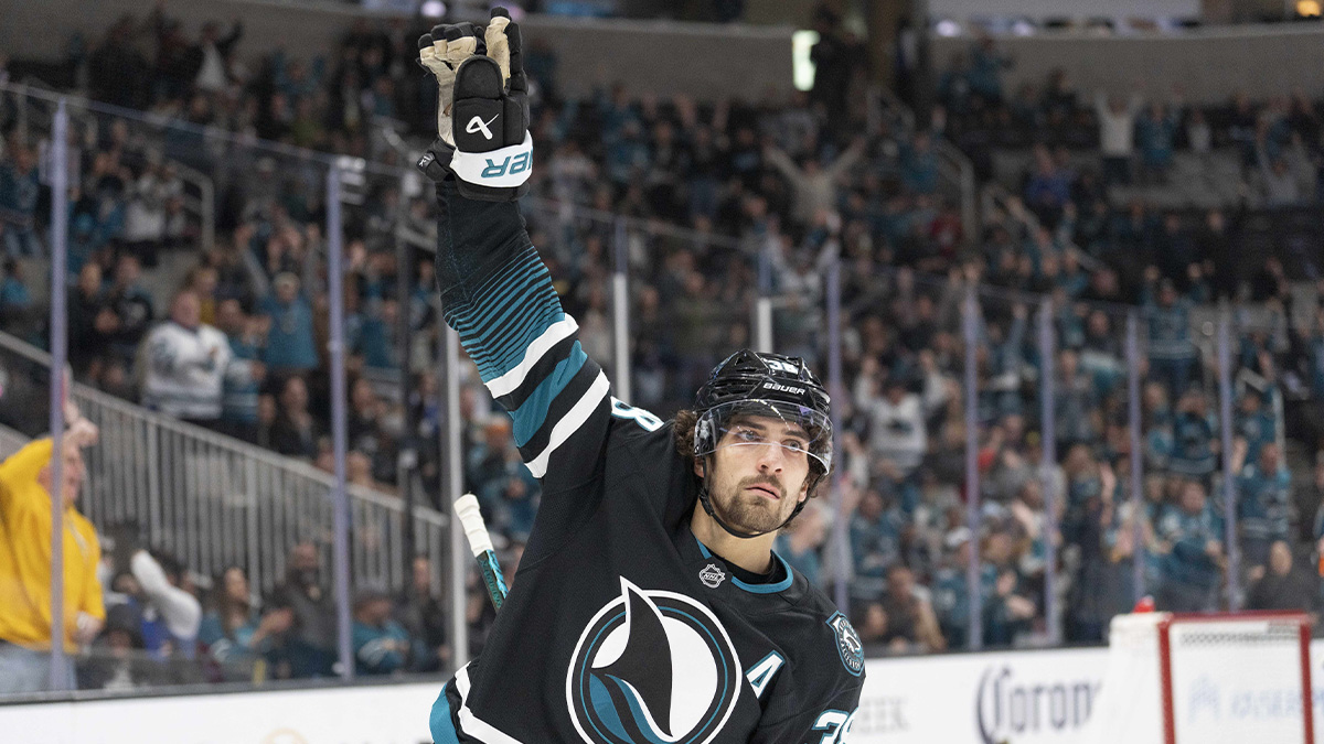 San Jose Sharks defenseman Mario Ferraro (38) reacts after the puck goes into the goal during the second period against the Tampa Bay Lightning at the SAP Center in San Jose.