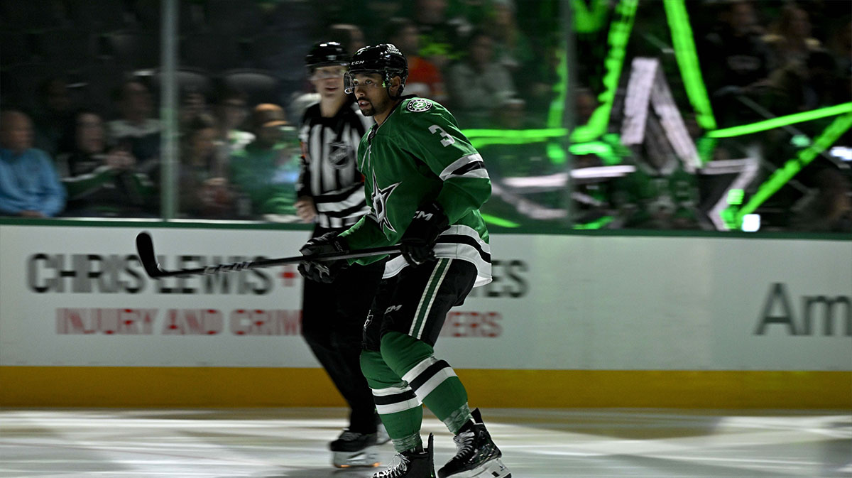 Dallas Stars defenseman Matt Dumba (3) before the game between the Dallas Stars and the Calgary Flames at the American Airlines Center.