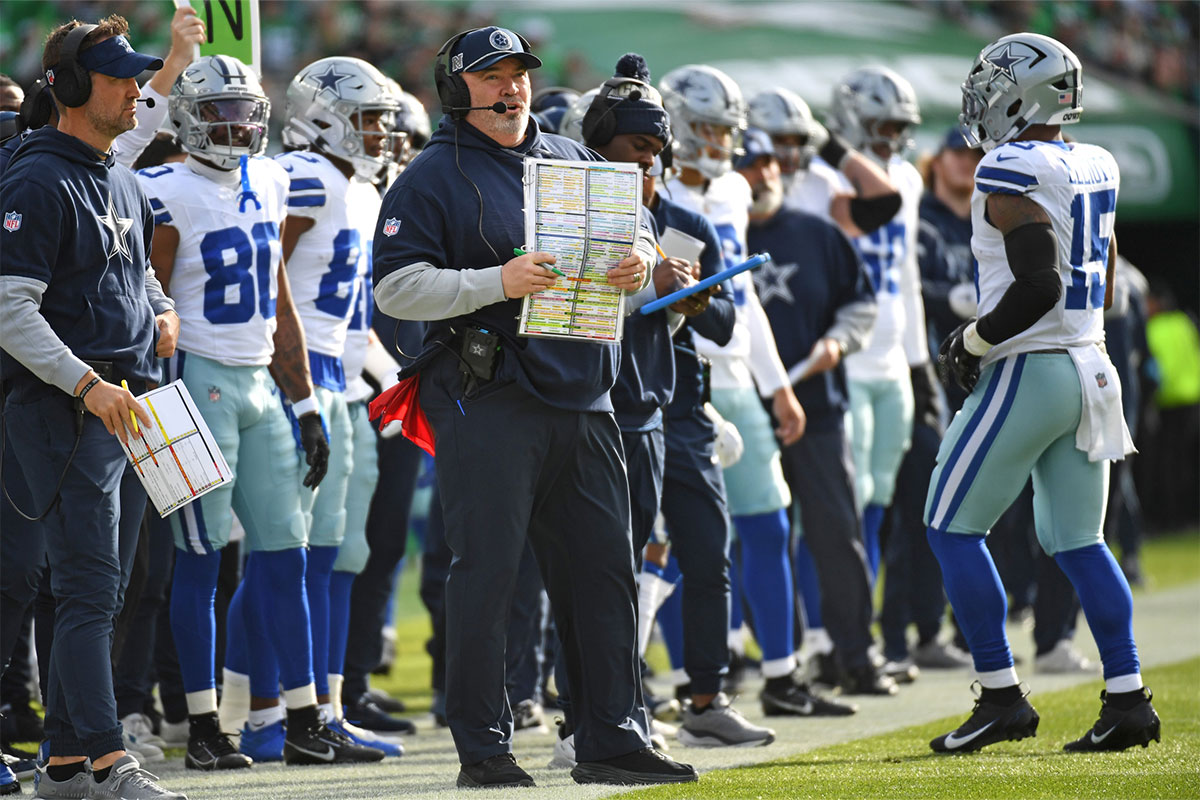 Dallas Cowboys head coach Mike McCarthy on the sidelines against the Philadelphia Eagles during the first quarter at Lincoln Financial Field.