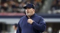 Dallas Cowboys head coach Mike McCarthy looks on during the first half against the Washington Commanders at AT&T Stadium.