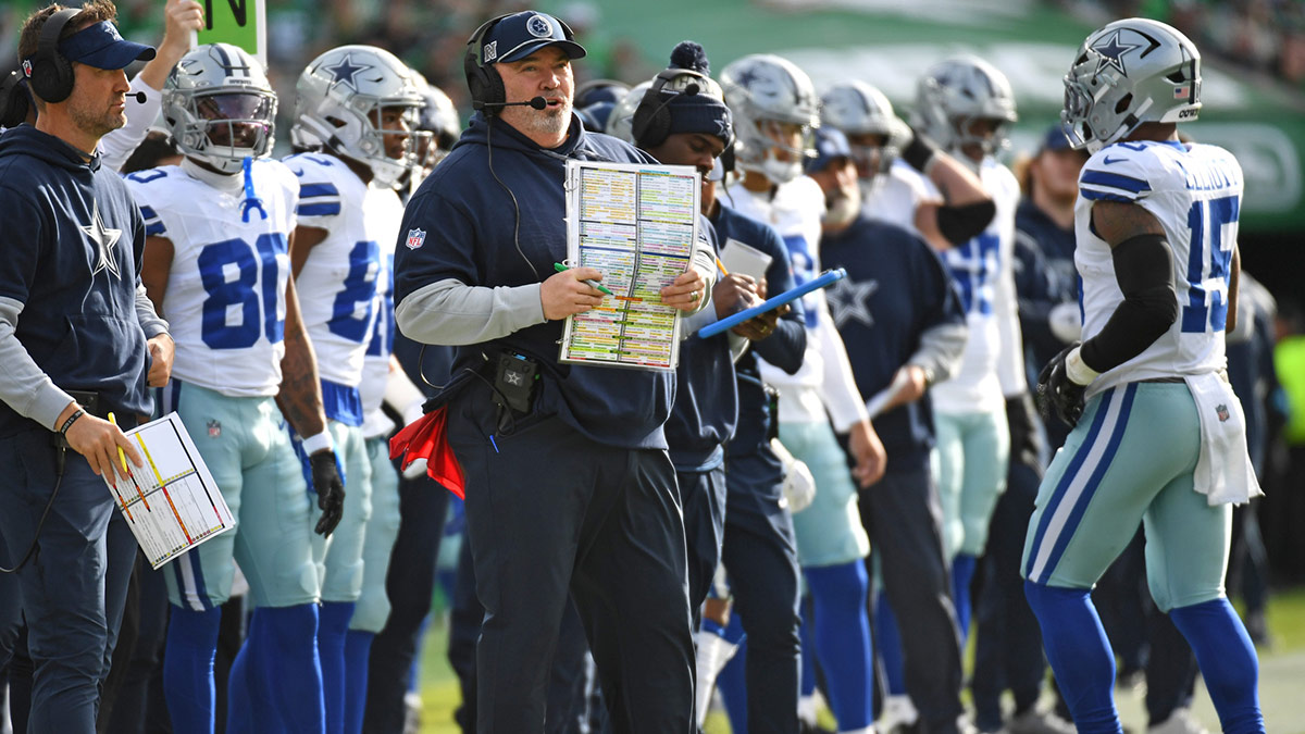 Dallas Cowboys head coach Mike McCarthy on the sidelines against the Philadelphia Eagles during the first quarter at Lincoln Financial Field.