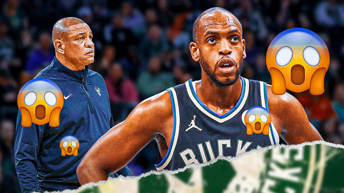 Khris Middleton and Doc Rivers with a bunch of shocked emojis in the background.