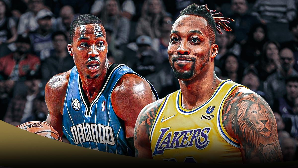 Dwight Howard in a Magic jersey and Dwight Howard in a Lakers jersey
