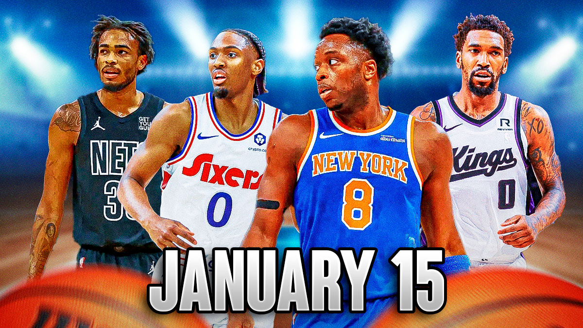 OG Anunoby, Tyrese Maxey, Malik Monk, Nic Claxton all together. "January 15" in big bold letters at bottom of graphic.