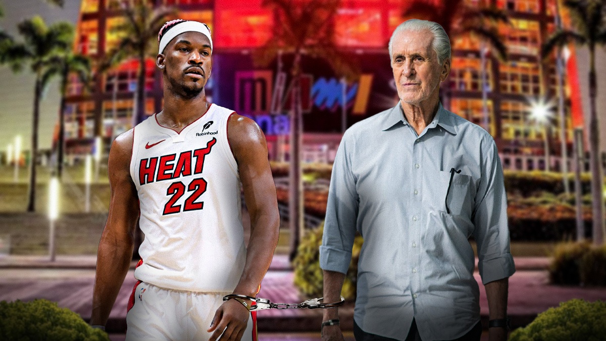 Heat's Pat Riley and Jimmy Butler handcuffed together