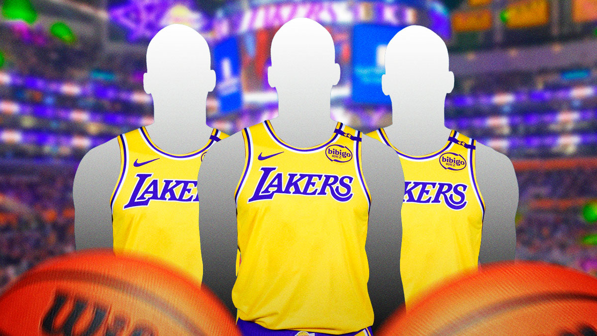 Three mystery players with Lakers jerseys.
