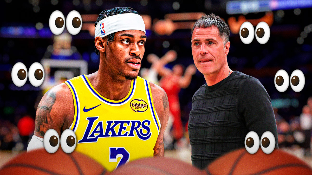 Jarred Vanderbilt, Rob Pelinka. Eyeball emojis all around.