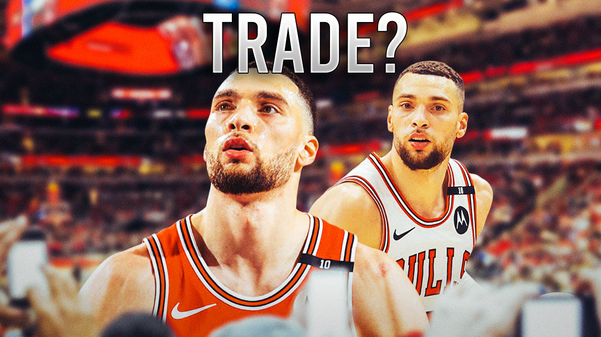 Photo: Zach LaVine in action in Bulls jersey, TRADE? above him