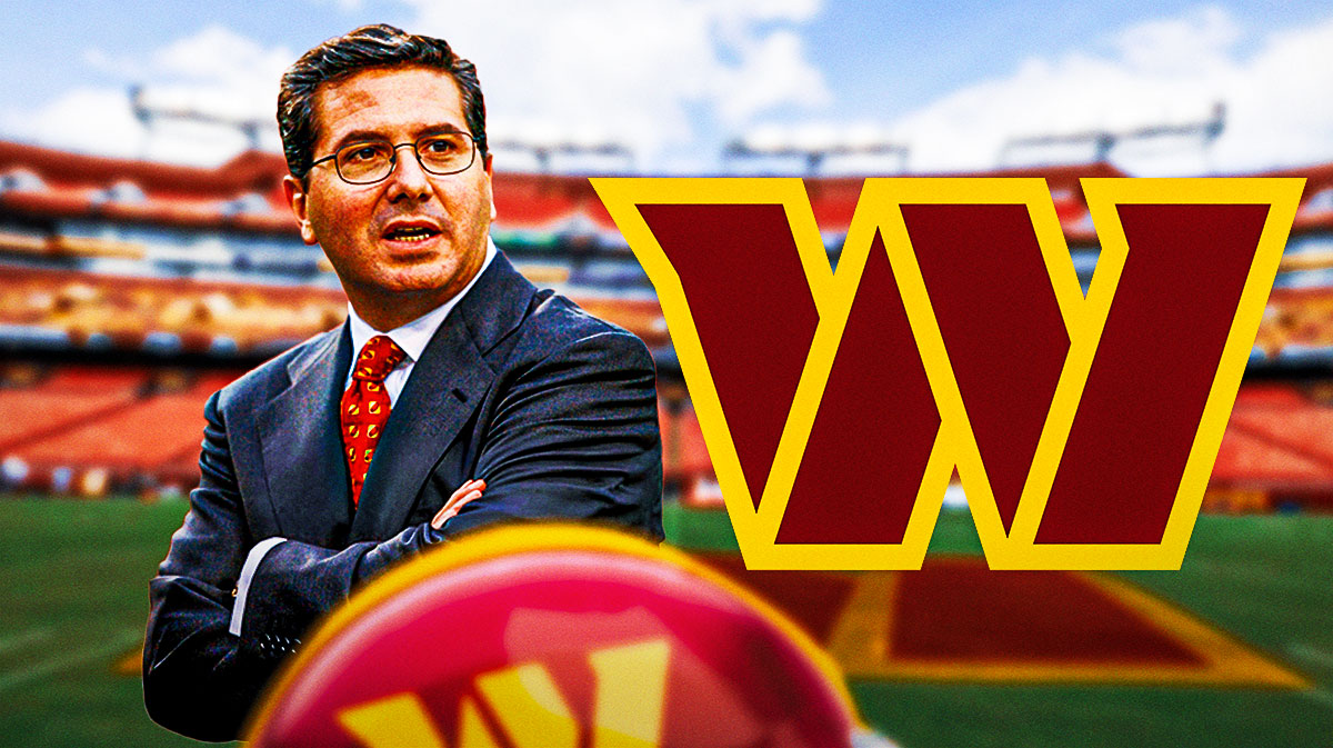 Dan Snyder, Washington Commanders logo, boom symbols surrounding Snyder