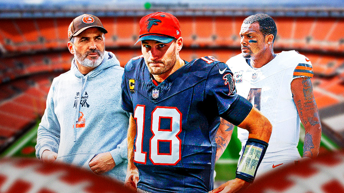 Falcons Kirk Cousins (front and center) with Browns Kevin Stefanski and Browns DeShaun Watson behind him