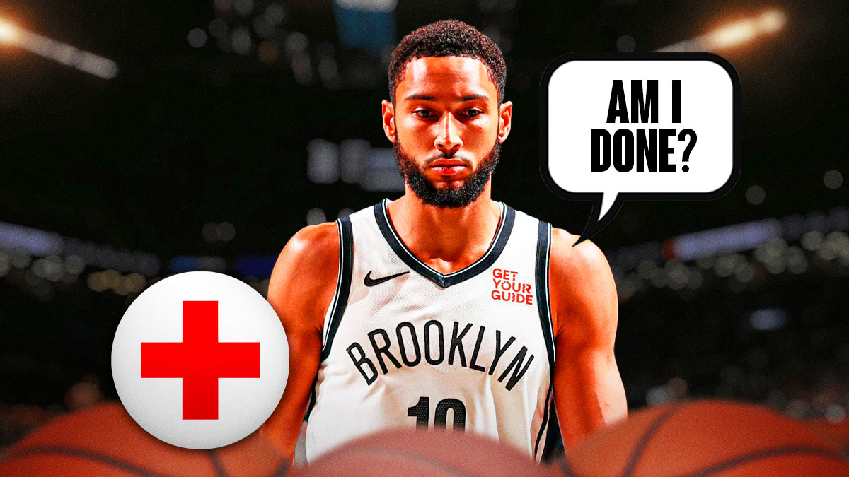 Ben Simmons saying "Am I done?" with a medical sign next to him