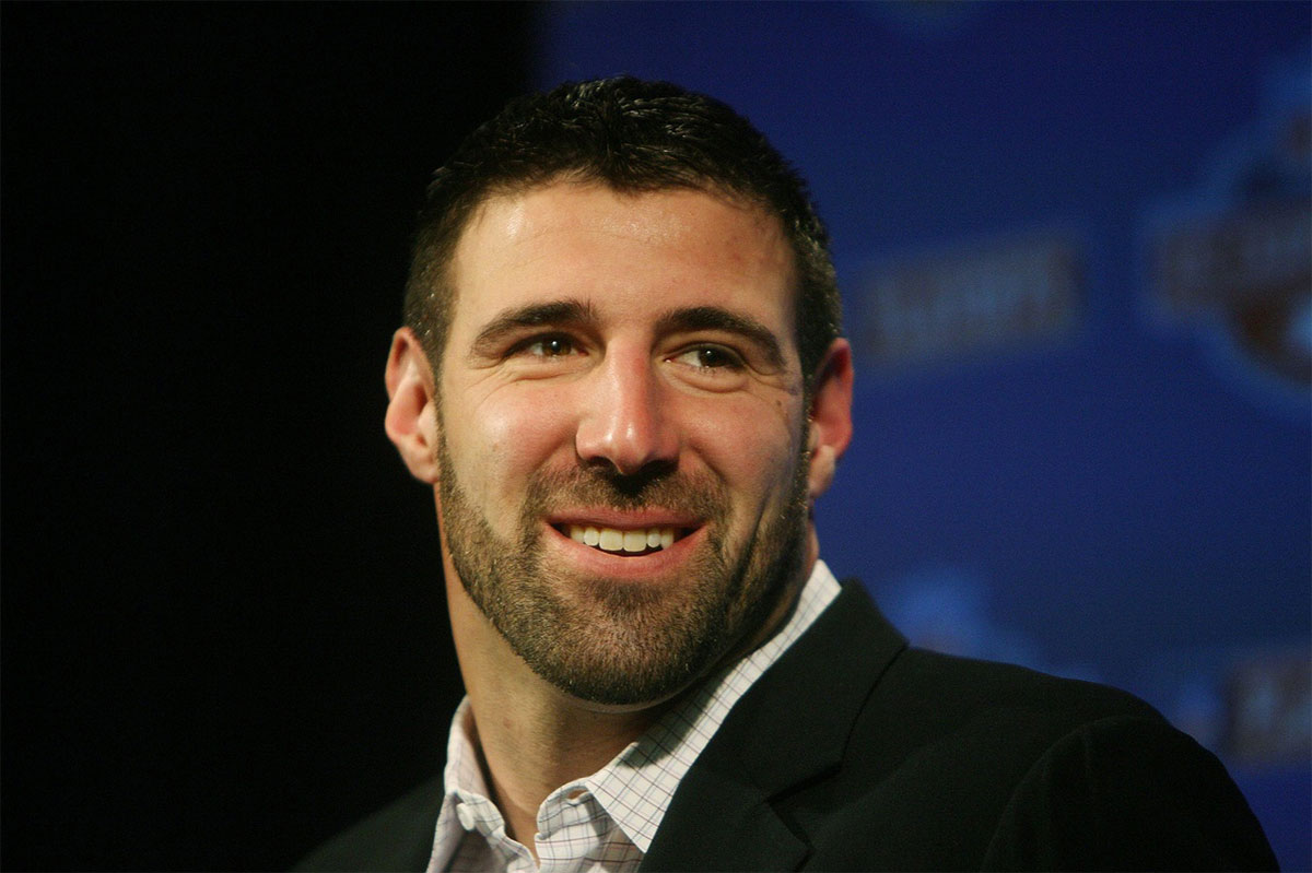 2008: Patriots linebacker Mike Vrabel talks to the media this afternoon.