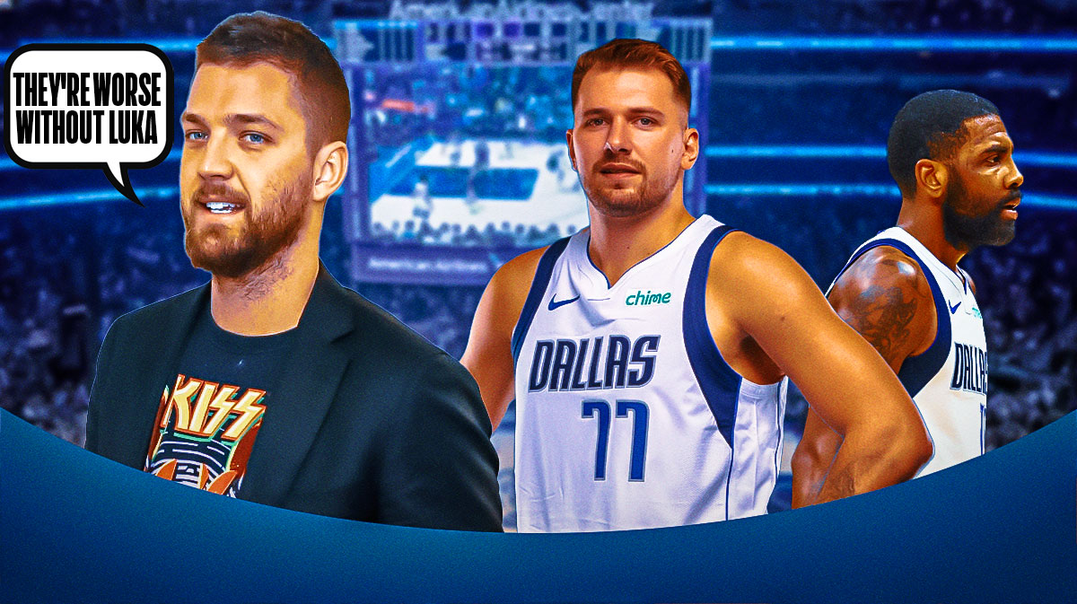 Chandler Parsons with a thought bubble that says "They're worse without Luka" and it's Mavericks star Kyrie Irving looking said, and Luka Doncic smiling.