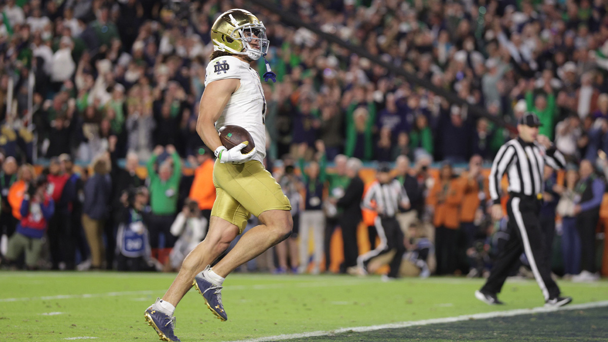 Notre Dame Fighting Irish wide receiver Jayden Greathouse (1) throws the ball for a second-half touchdown against the Penn State Nittany Lions in the Orange Bowl at Hard Rock Stadium.