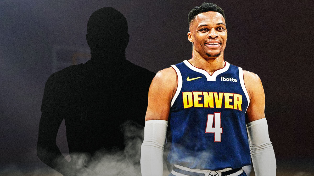 Russell Westbrook smiles with basketball next to silhouette
