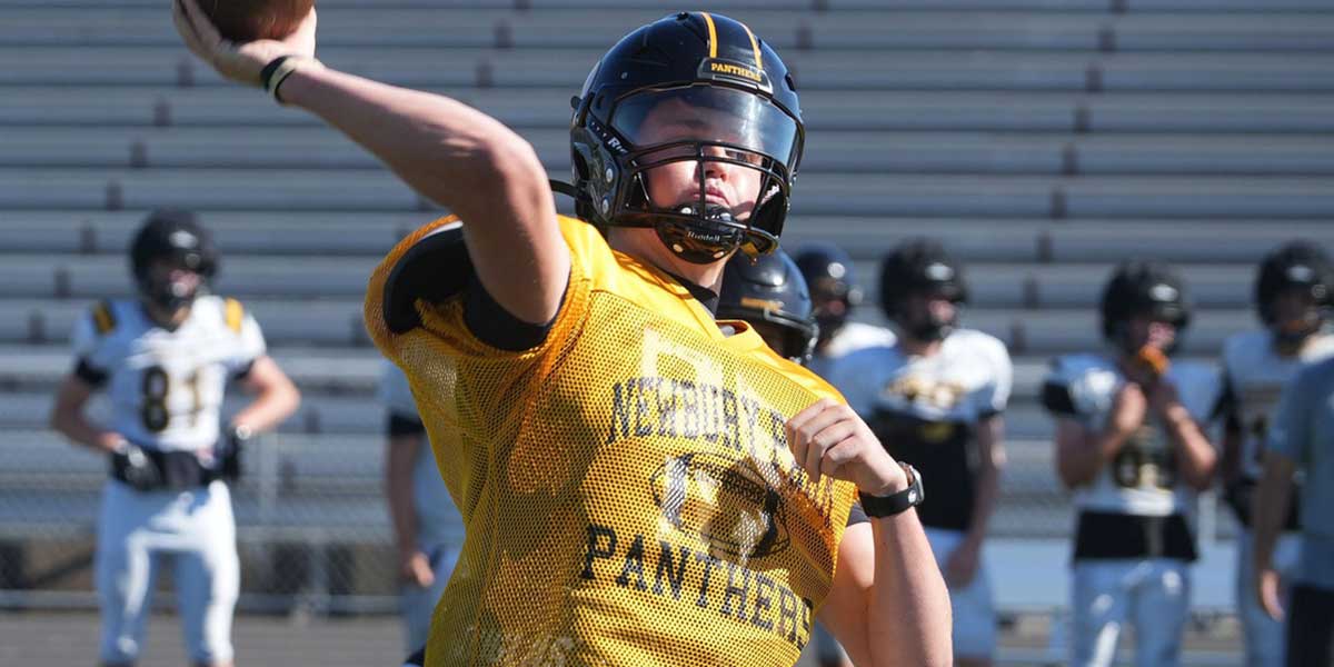 Newbury Park High junior quarterback Brady Smigiel fires a pass during a practice on Friday, Aug. 16, 2024. After setting county single-season (52) and career TD passes (98) as a sophomore, Smigiel will lead a powerful Panthers offense in the newly formed Conejo Coast League.