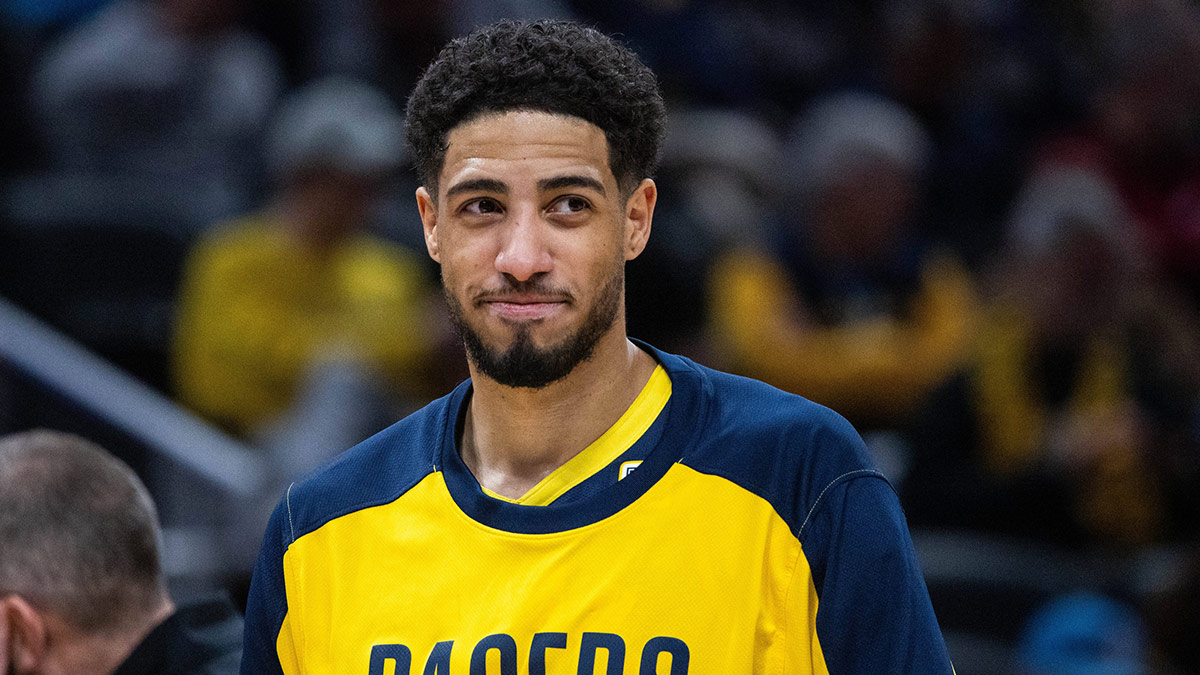 Pacers guard Tyrese Haliburton (0) in the second half against the Chicago Bulls at Gainbridge Fieldhouse