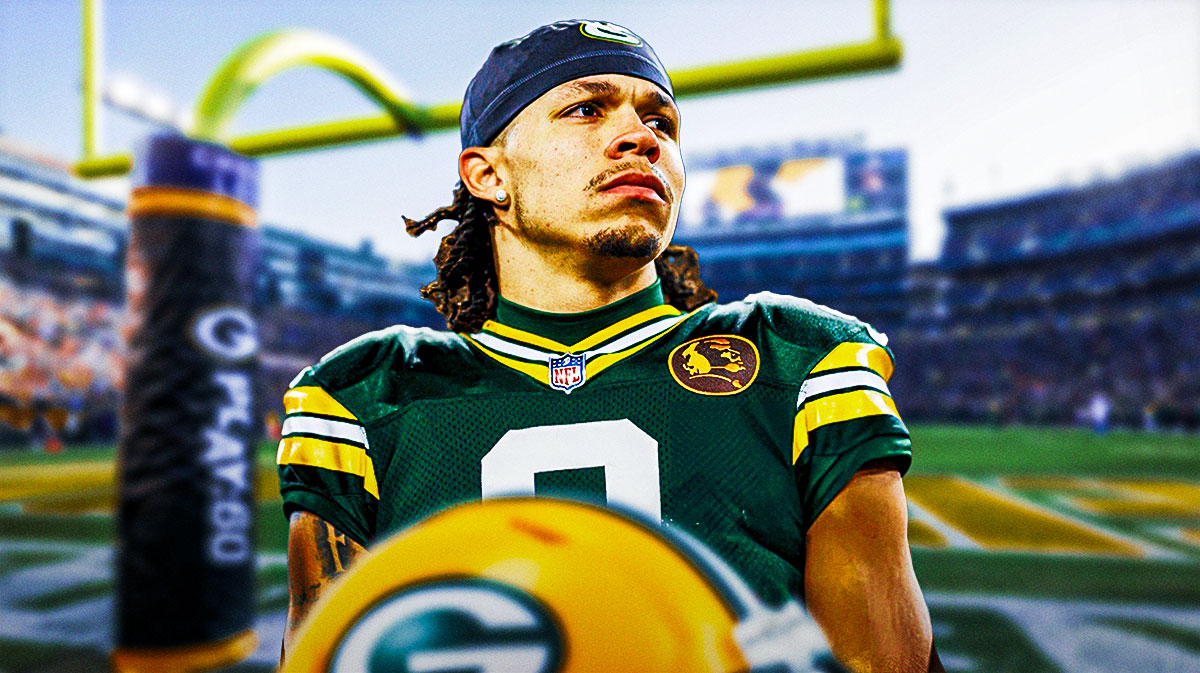 Christian Watson looking pissed, Lambeau Field in background