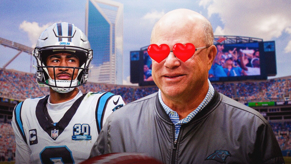 David Tepper with heart eyes looking at Bryce Young.