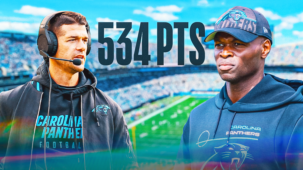 Dave Canales and Ejiro Evero with the panthers logo. Huge "534 PTS" in the background.