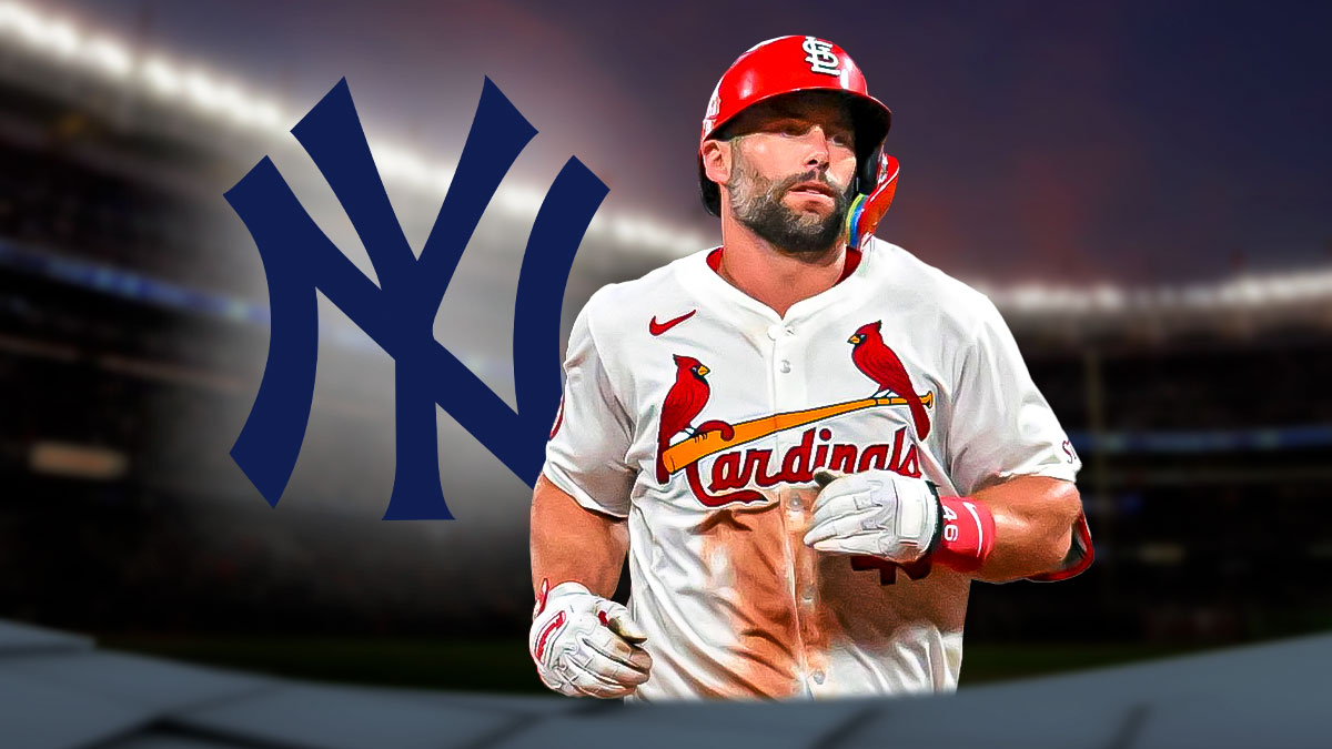 Paul Goldschmidt Yankees logo in the background.