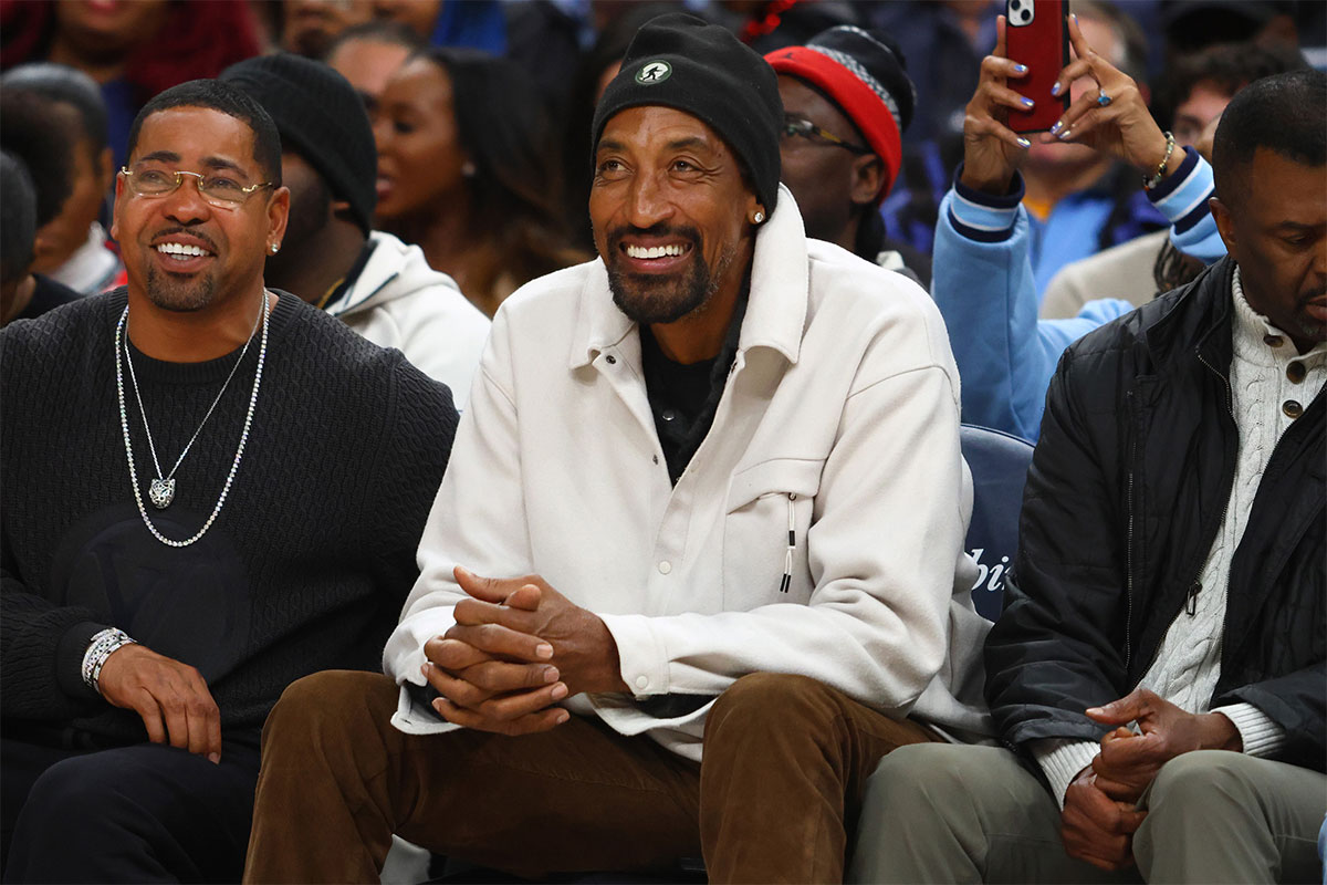 Former NBA player Scottie Pippen (middle) watches during the third quarter between the Charlotte Hornets and the Memphis Grizzlies at FedExForum