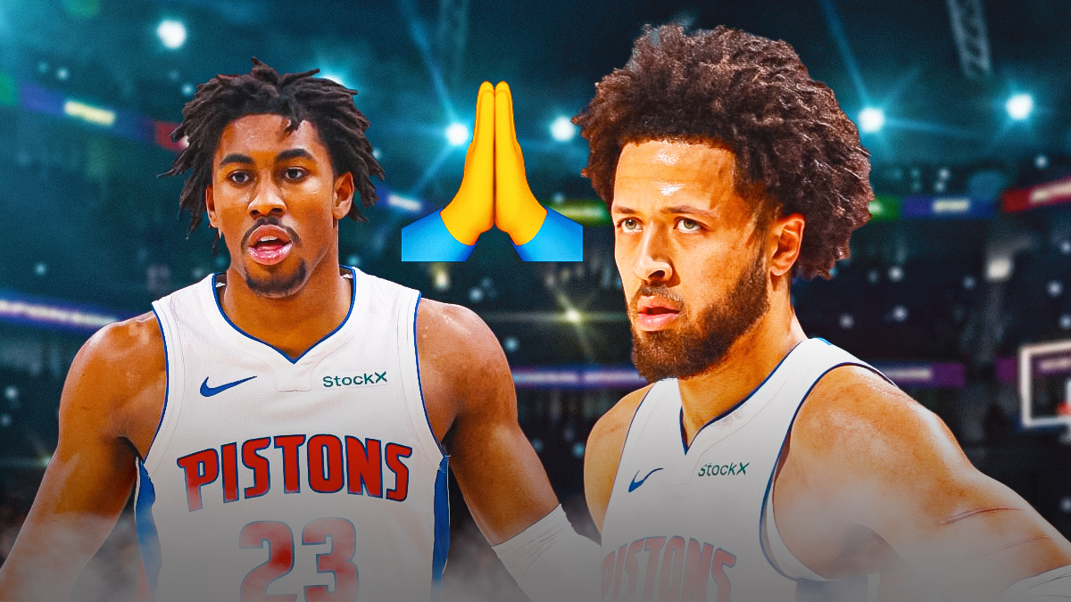 Cade Cunningham next to Jaden Ivey with a prayer hands emoji between them.