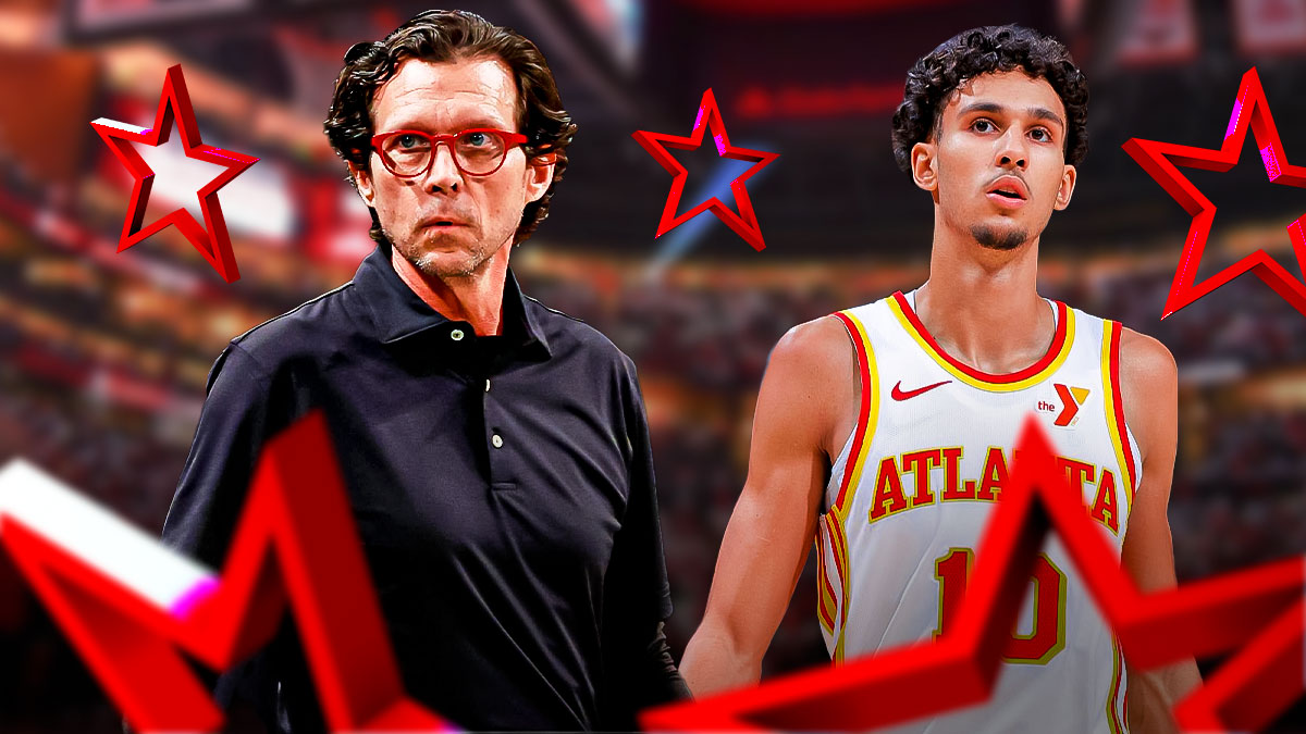 Quin Snyder and Zaccharie Risacher with stars around the picture.
