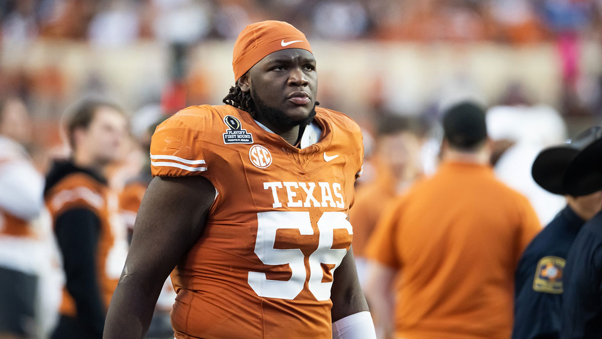 Texas Longhorns offensive lineman Cameron Williams (56) against the Clemson Tigers during the CFP National playoff first round at Darrell K Royal-Texas Memorial Stadium
