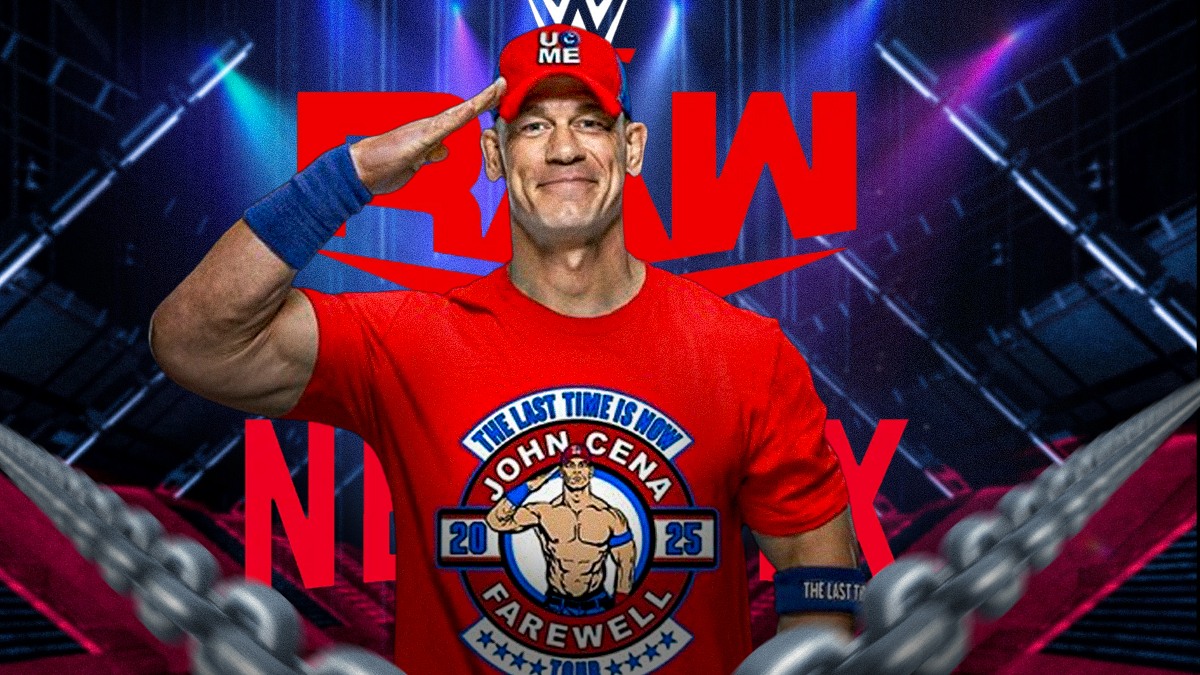 John Cena with the RAW logo as the background