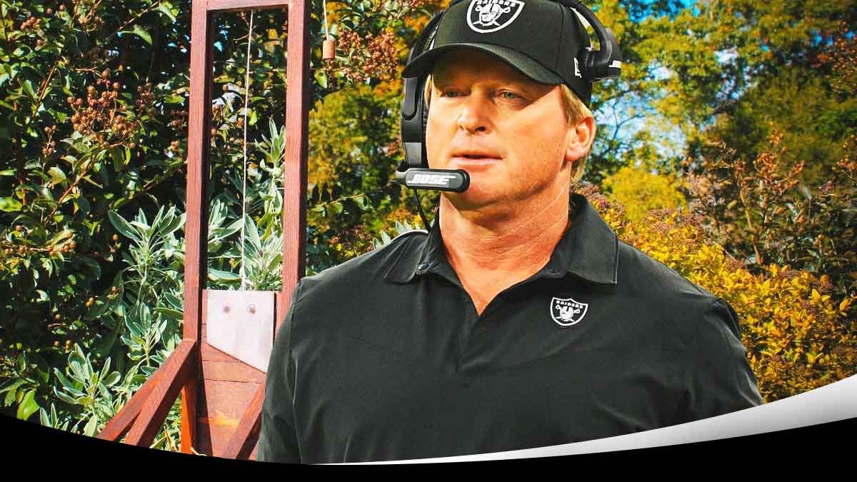 Former Raiders head coach Jon Gruden next to a guillotine.