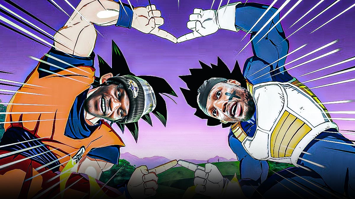 Vegeta and Goku but the heads are Derrick Henry's and Lamar Jackson's