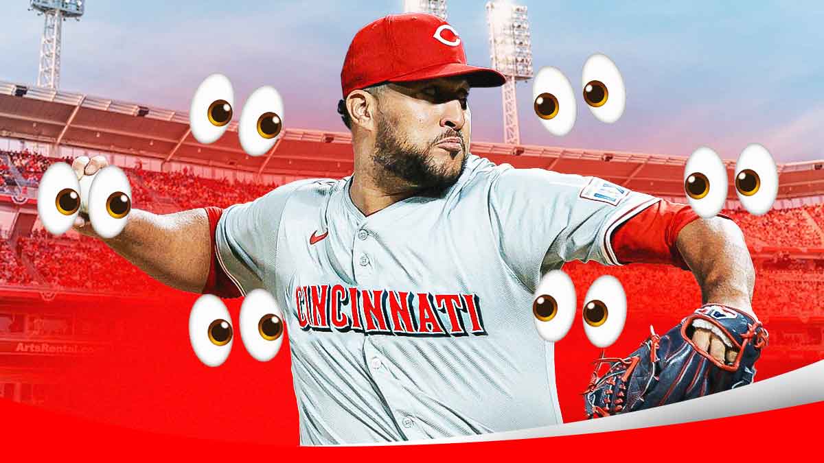 Carlos Estevez in a Reds uniform, eyes emoji all over him