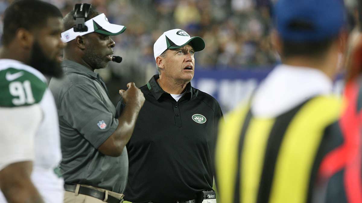 Jets coach Rex Ryan during a 2013 game. New York Jets Vs New York Giants
