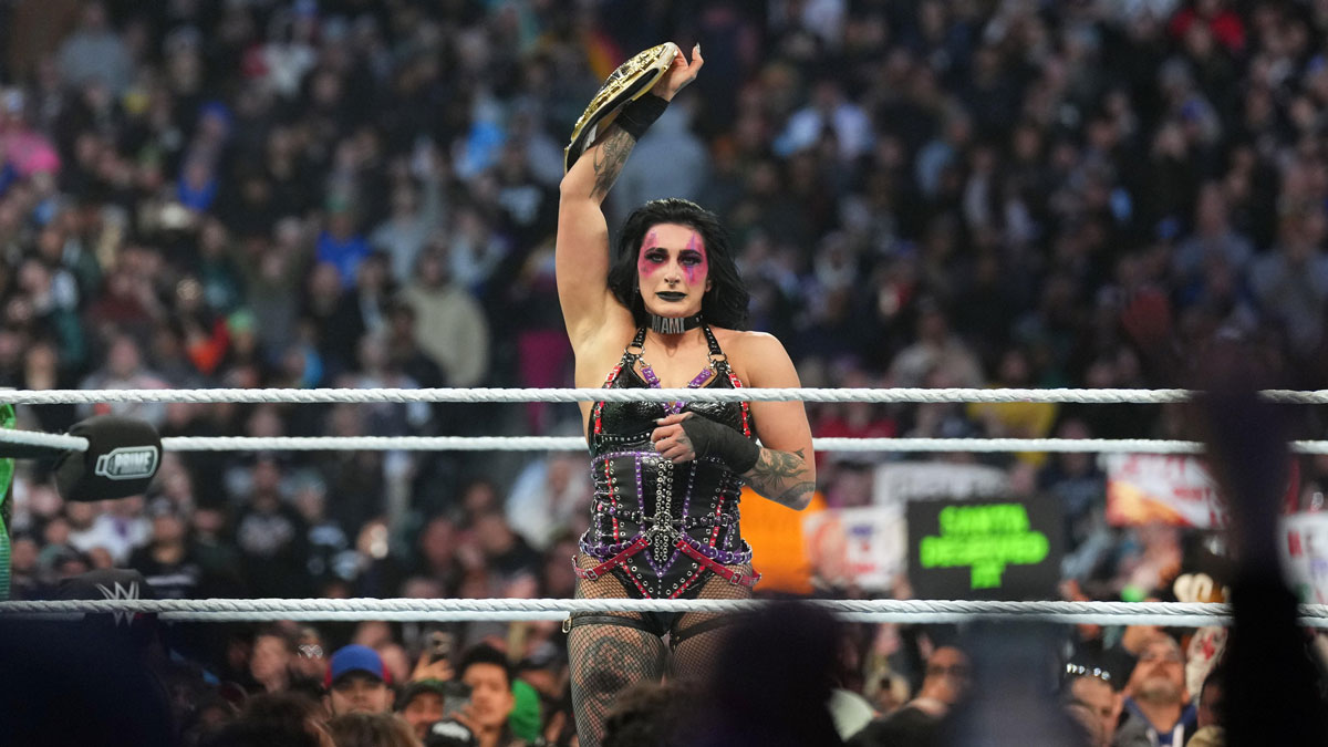 Rhea Ripley after retaining the Women's World Championship at WrestleMania XL against Becky Lynch.