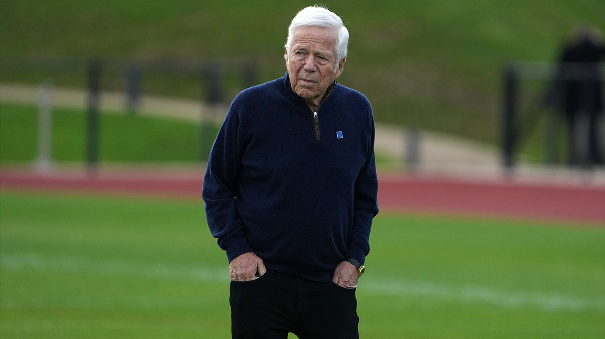 New England Patriots owner Robert Kraft during practice at the Harrow School.