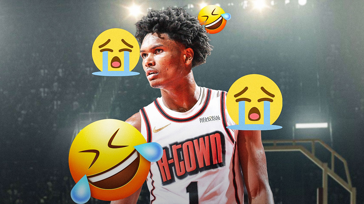 Amen Thompson with cry laughing emojis all around him.
