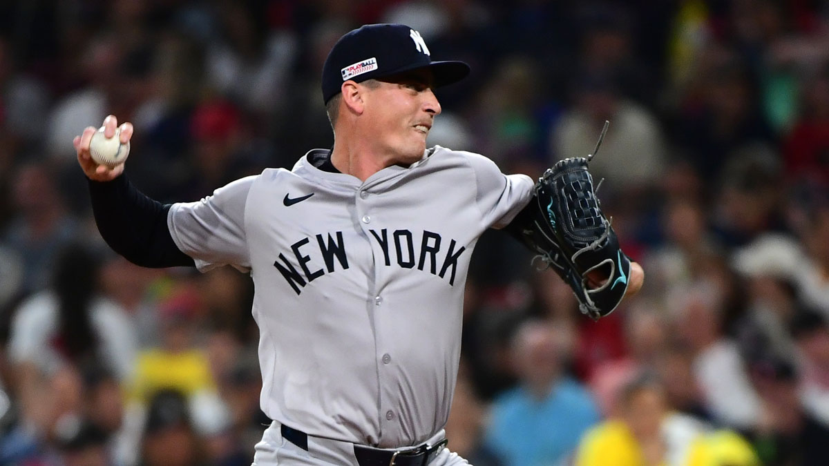 New York Yankees relief pitcher Ron Marinaccio (97) pitches during the sixth inning against the Boston Red Sox at Fenway Park.