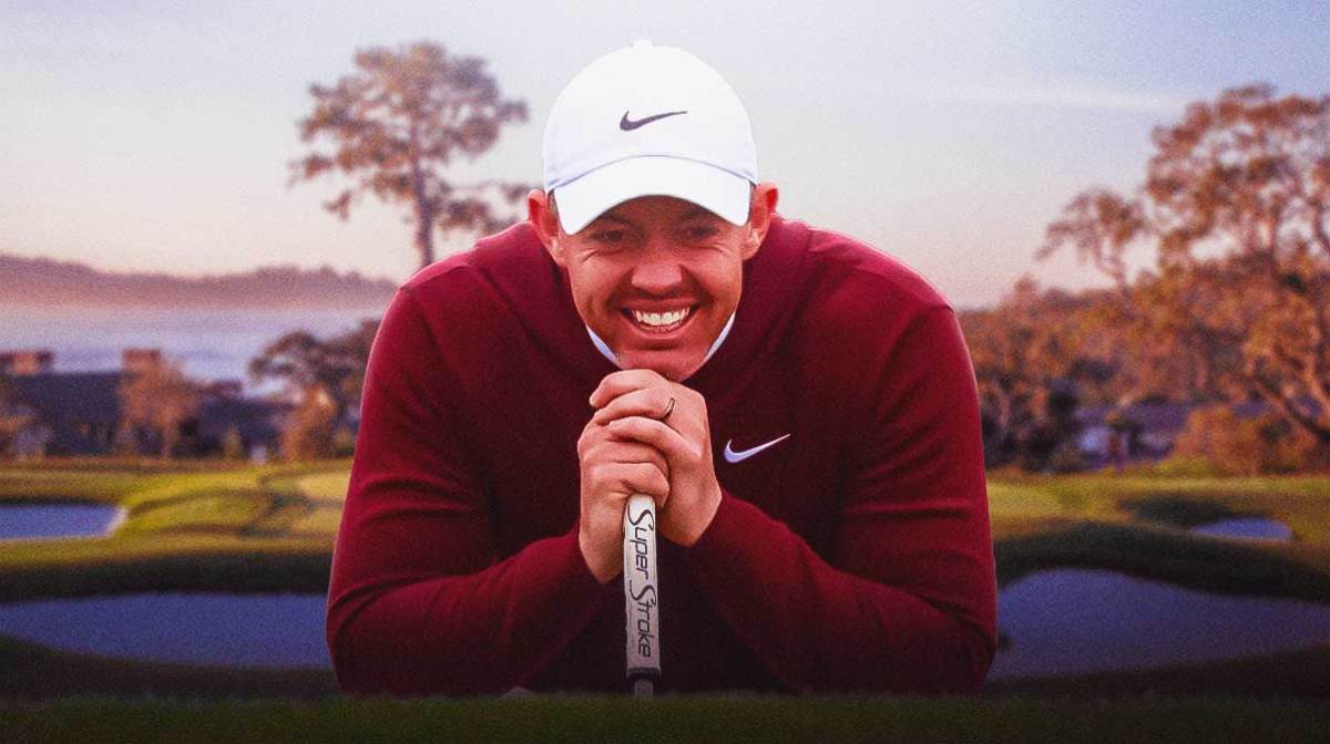 Rory McIlroy with Pebble Beach Golf Course in the background