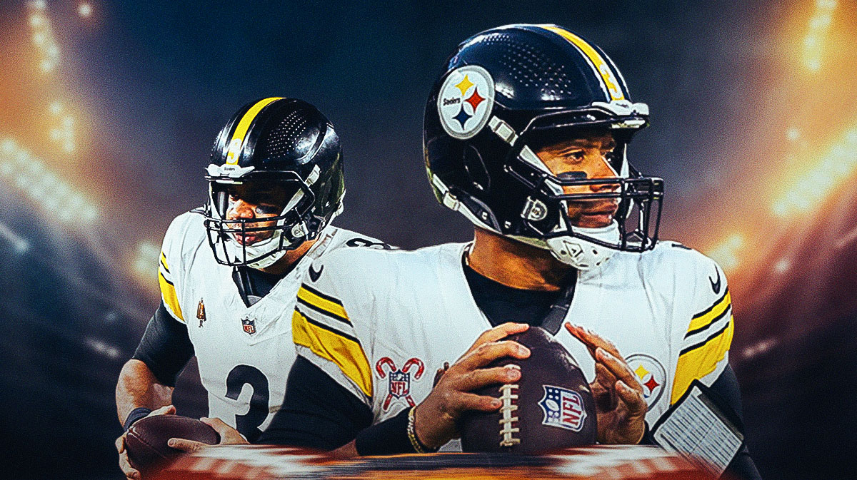 Pittsburgh Steelers star Russell Wilson in front of Acrisure Stadium.