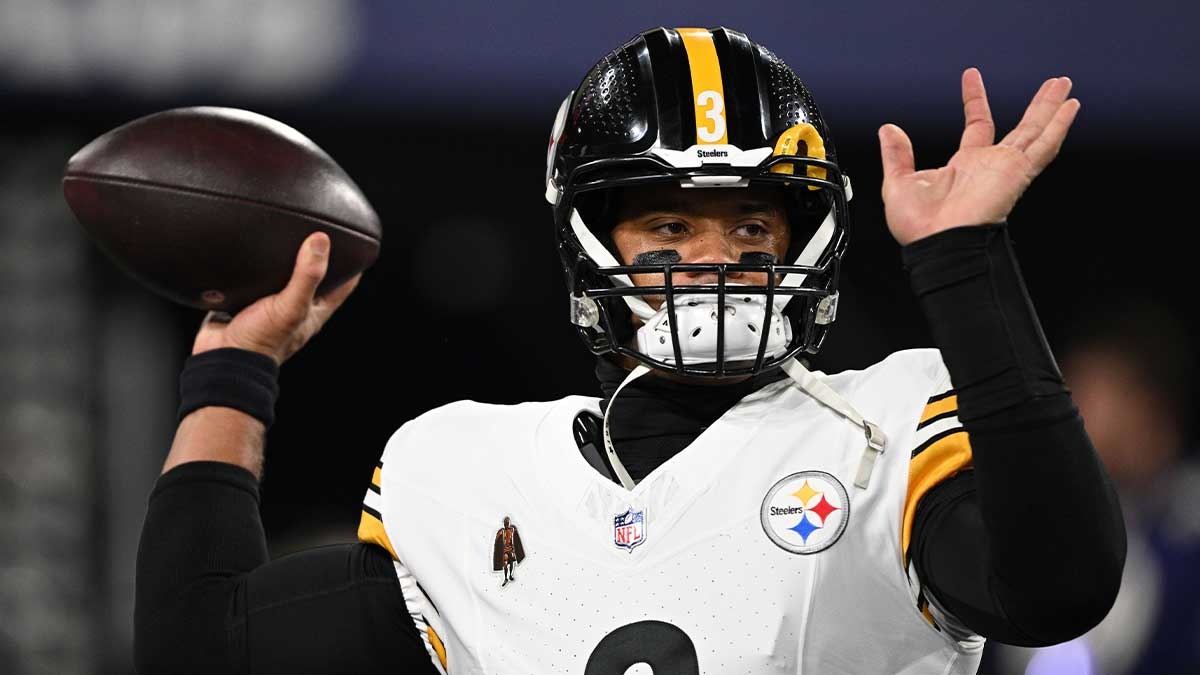 Pittsburgh Steelers quarterback Russell Wilson (3) warms up before an AFC wild card game against the Baltimore Ravens at M&T Bank Stadium. 