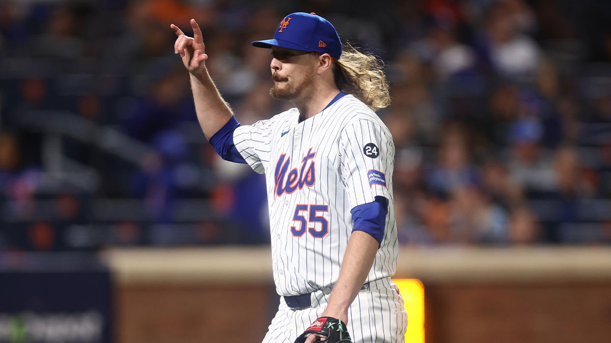 New York Mets pitcher Ryne Stanek (55) walks off the field during the sixth inning against the Los Angeles Dodgers during game five of the NLCS for the 2024 MLB playoffs at Citi Field.