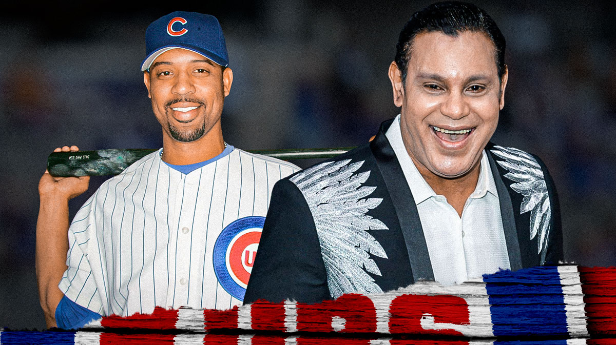 IMAGE: Sammy Sosa and Derrek Lee with Wrigley Field in the background