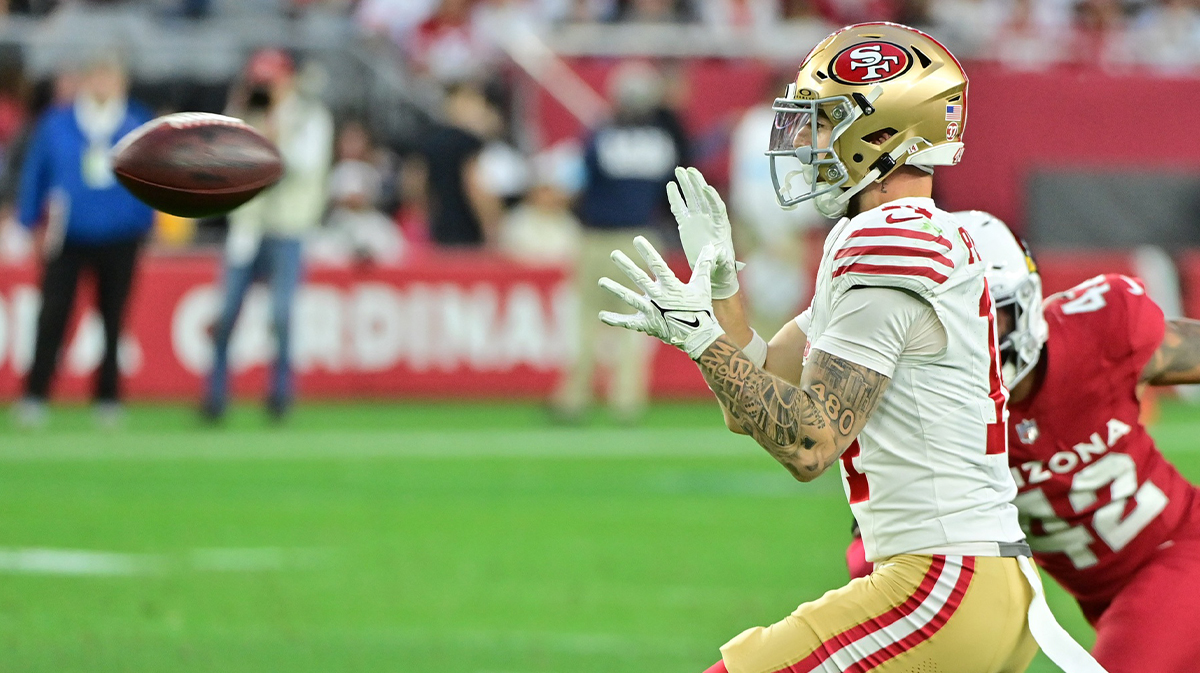 San Francisco 49ers wide receiver Ricky Pearsall (14) catches a pass in the second half against the Arizona Cardinals at State Farm Stadium.