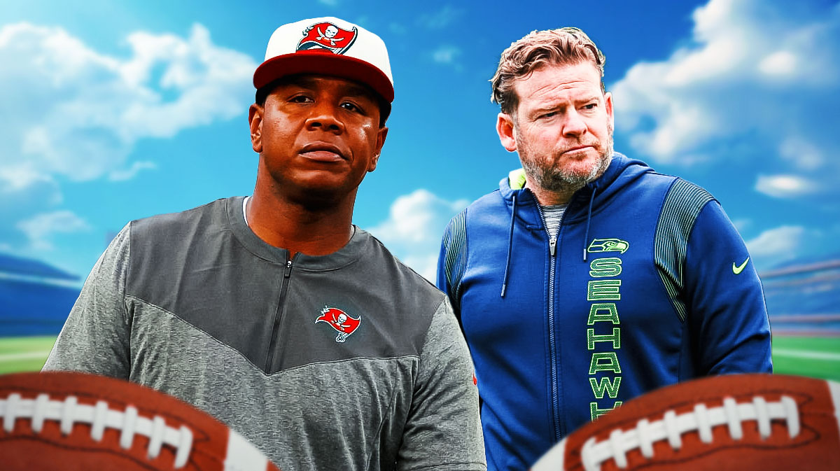 Buccaneers offensive coordinator and Patriots candidate Byron Leftwich with Seahawks GM John Schneider