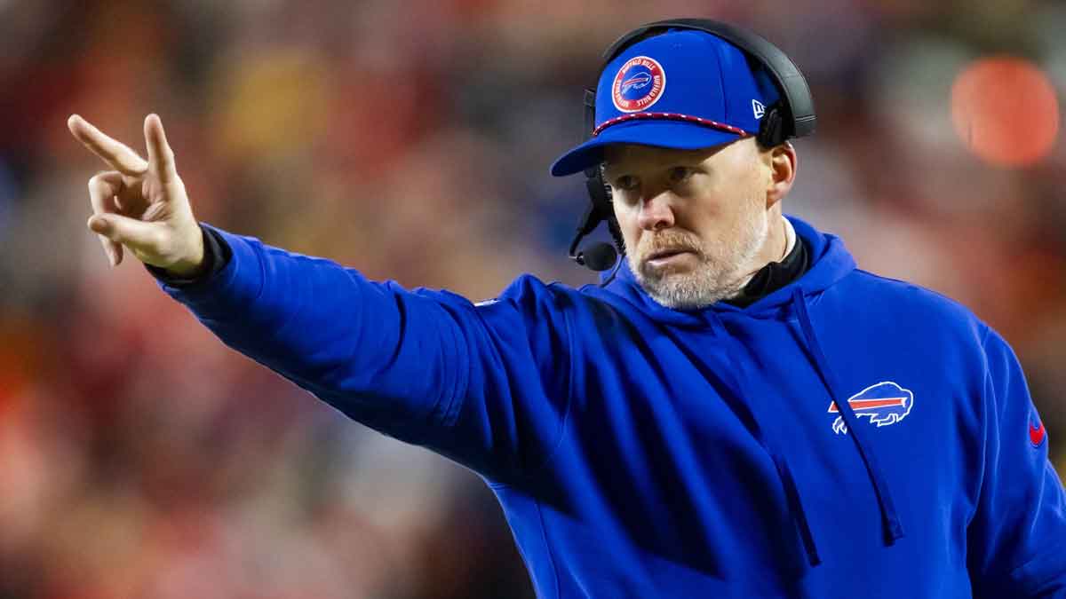 Buffalo Bills head coach Sean McDermott against the Kansas City Chiefs during the AFC Championship game at GEHA Field at Arrowhead Stadium.