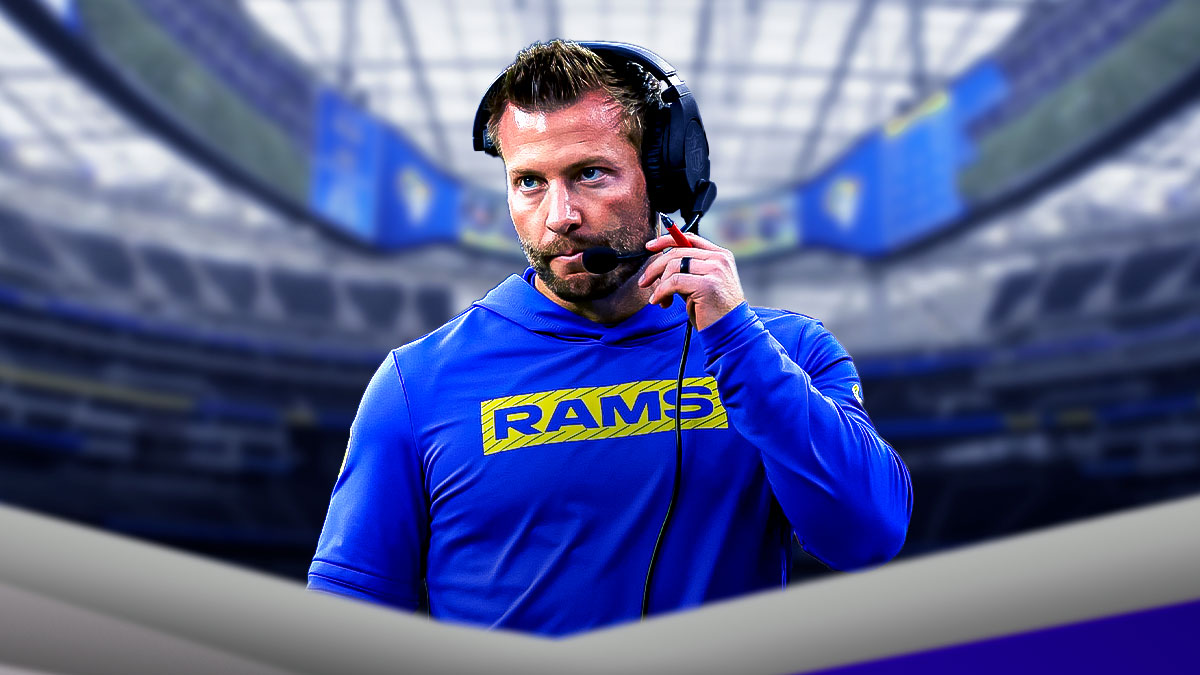 Sean McVay in front of the Rams Stadium