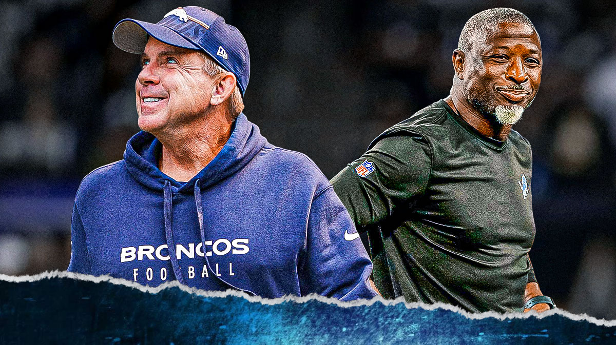 Denver Broncos head coach Sean Payton and Detroit Lions defensive coordinator Aaron Glenn