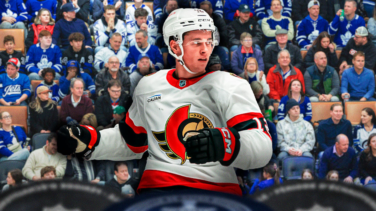 Senators' Shane Pinto in front of Maple Leafs fans