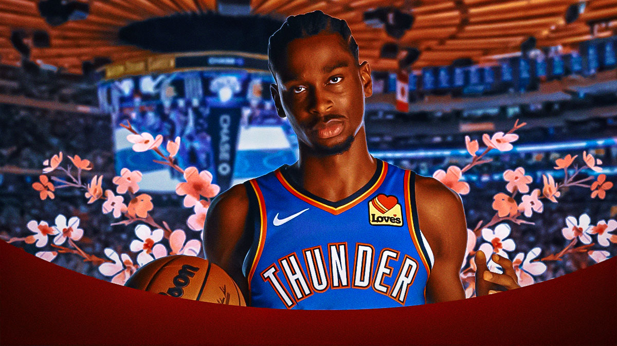 Thunder All-Star Shai Gilgeous-Alexander inside Knicks' Madison Square Garden with flowers in the background